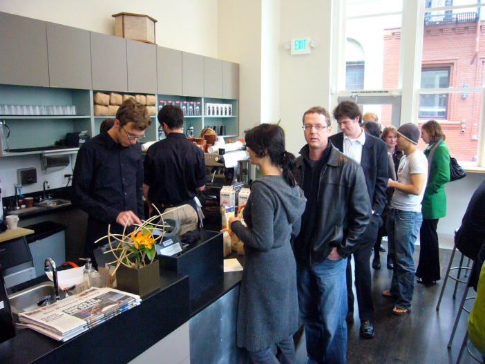 waiting in line at the blue bottle coffee shop by davity dave
